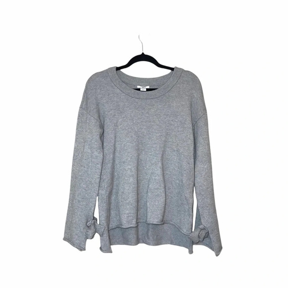 Bar III Light Gray Tie Bell Sleeve Tight Knit Sweater Large Women’s - Picture 1 of 11